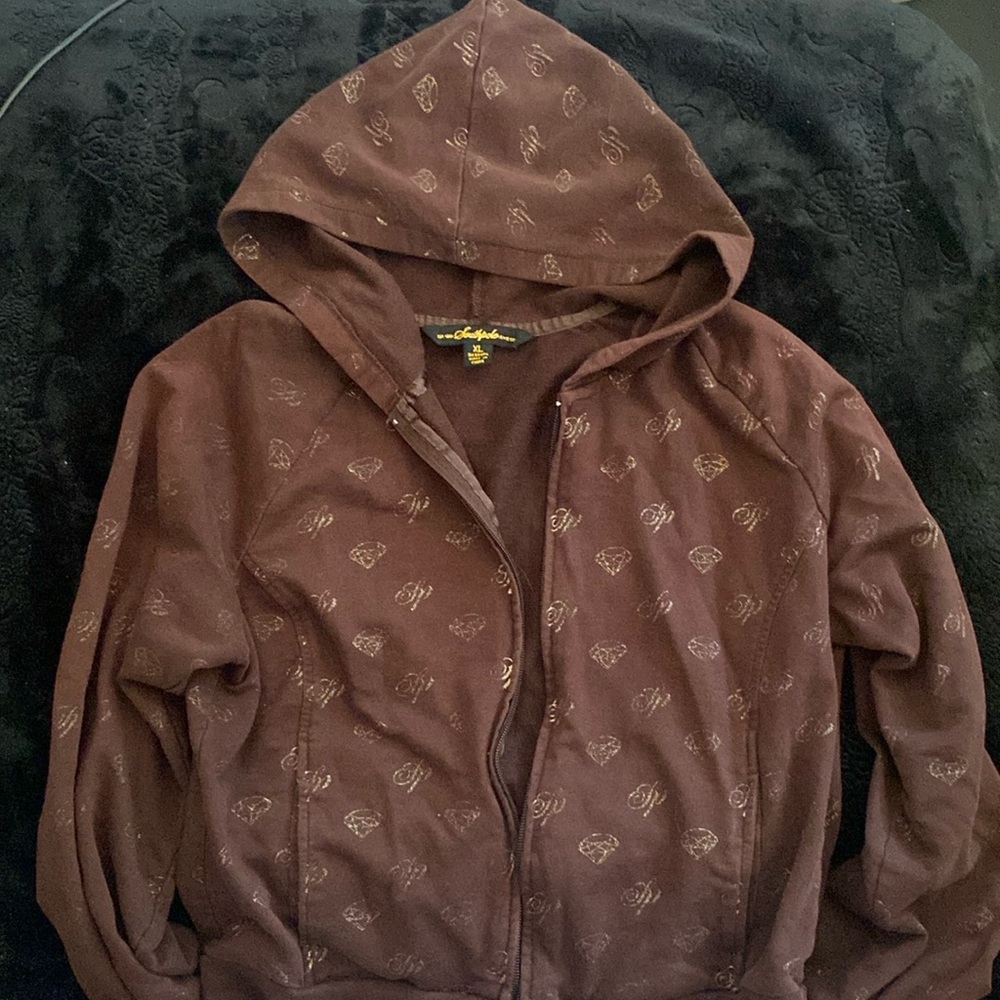 Brown and gold south pole y2k zip up with hood